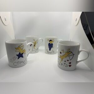 Set of Four Pottery Barn Christmas Santa’s Reindeer Ceramic Coffee Mugs